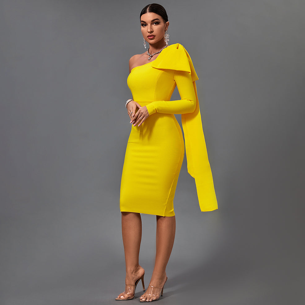 Bowknot Asymmetrical One Sleeve Bandage Dress PP19348