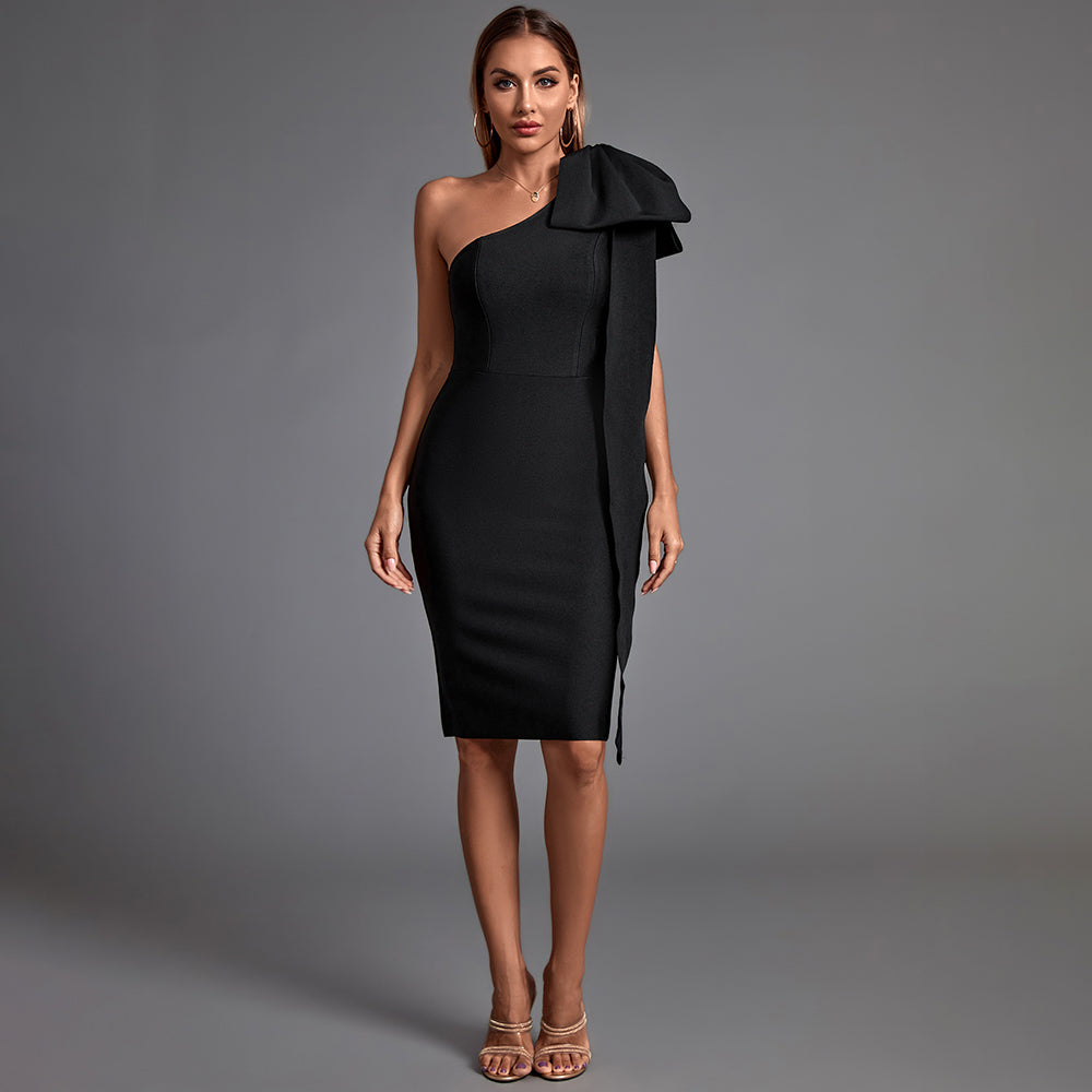 Bowknot Asymmetrical Sleeveless Bandage Dress PP19348A