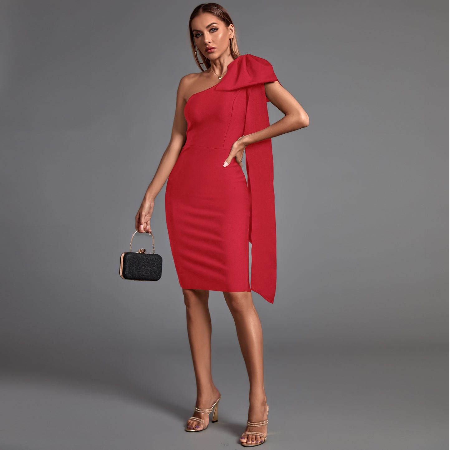 Bowknot Asymmetrical Sleeveless Bandage Dress PP19348A