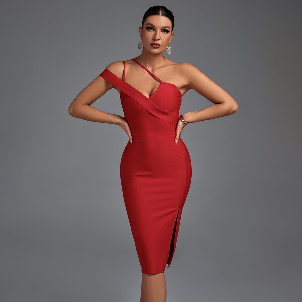 Sleeveless Asymmetrical Slit Bandage Dress PP19369