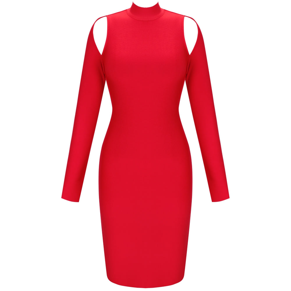 High Neck Long Sleeve Cut Out Over Knee Bandage Dress PP20009