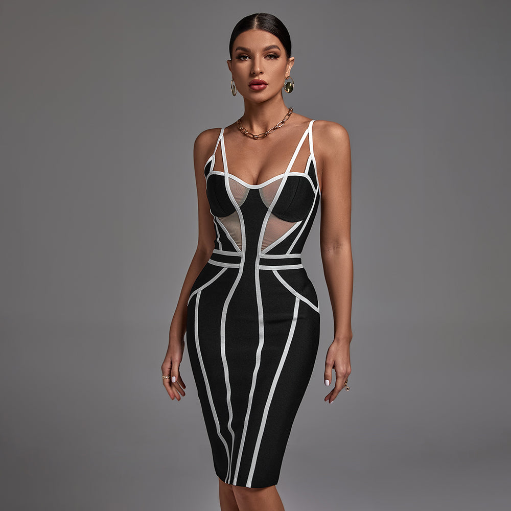 Strappy Sleeveless Striped Midi Bandage Dress PP211025