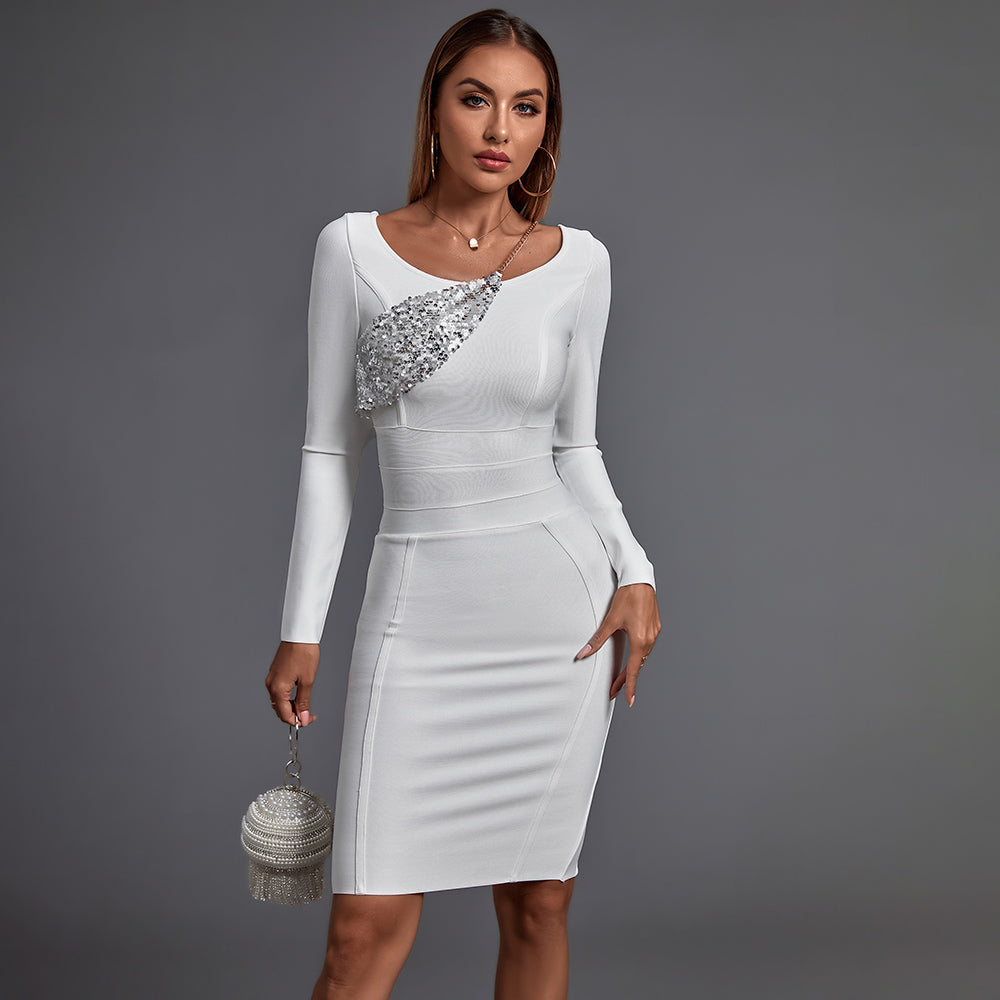 Bodycon Long Sleeve Sequined Midi Bandage Dress PP21613