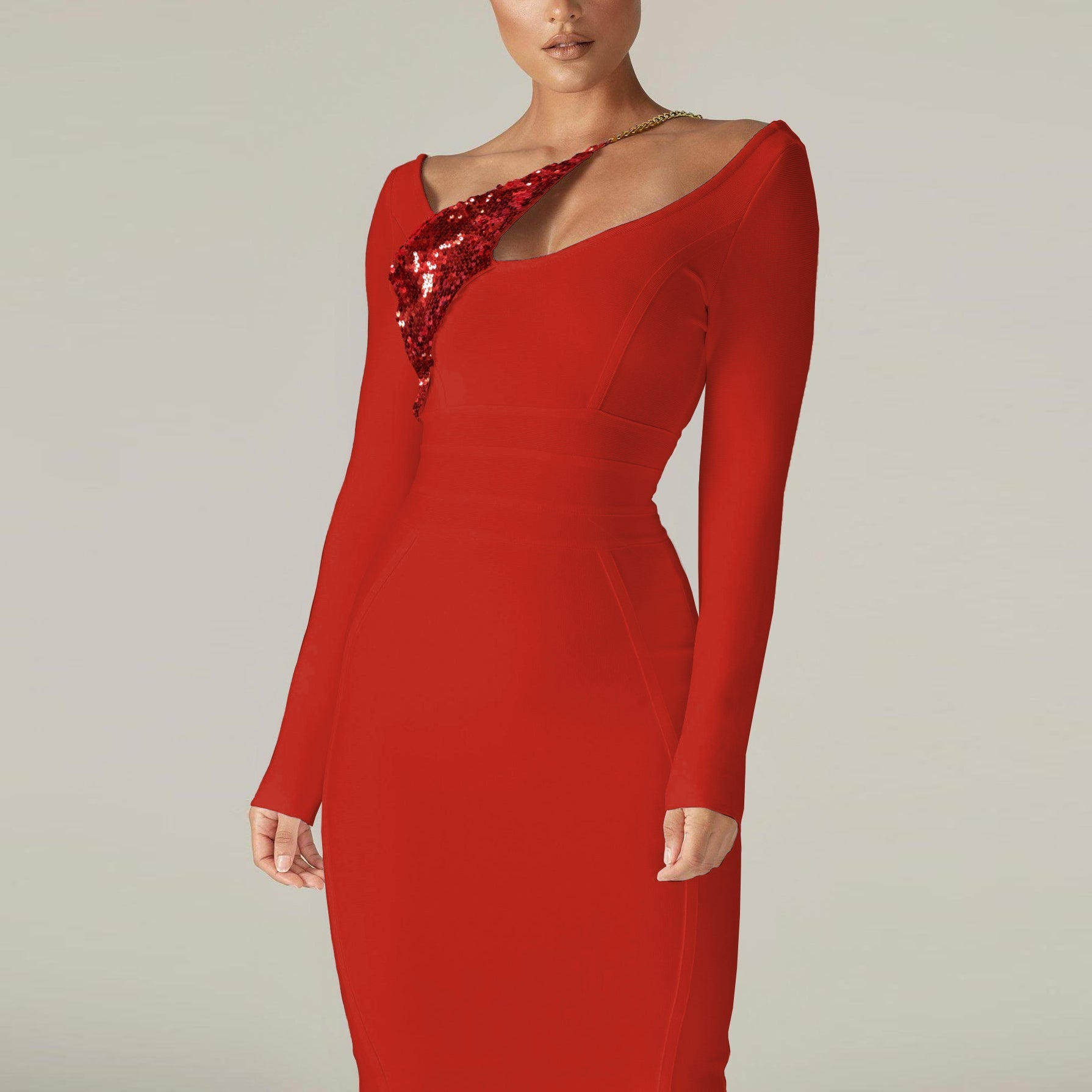 Bodycon Long Sleeve Sequined Midi Bandage Dress PP21613