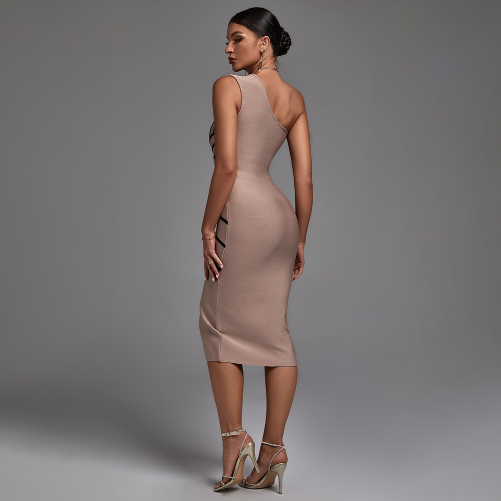 Sleeveless Striped Asymmetrical Midi Bandage Dress PP21711