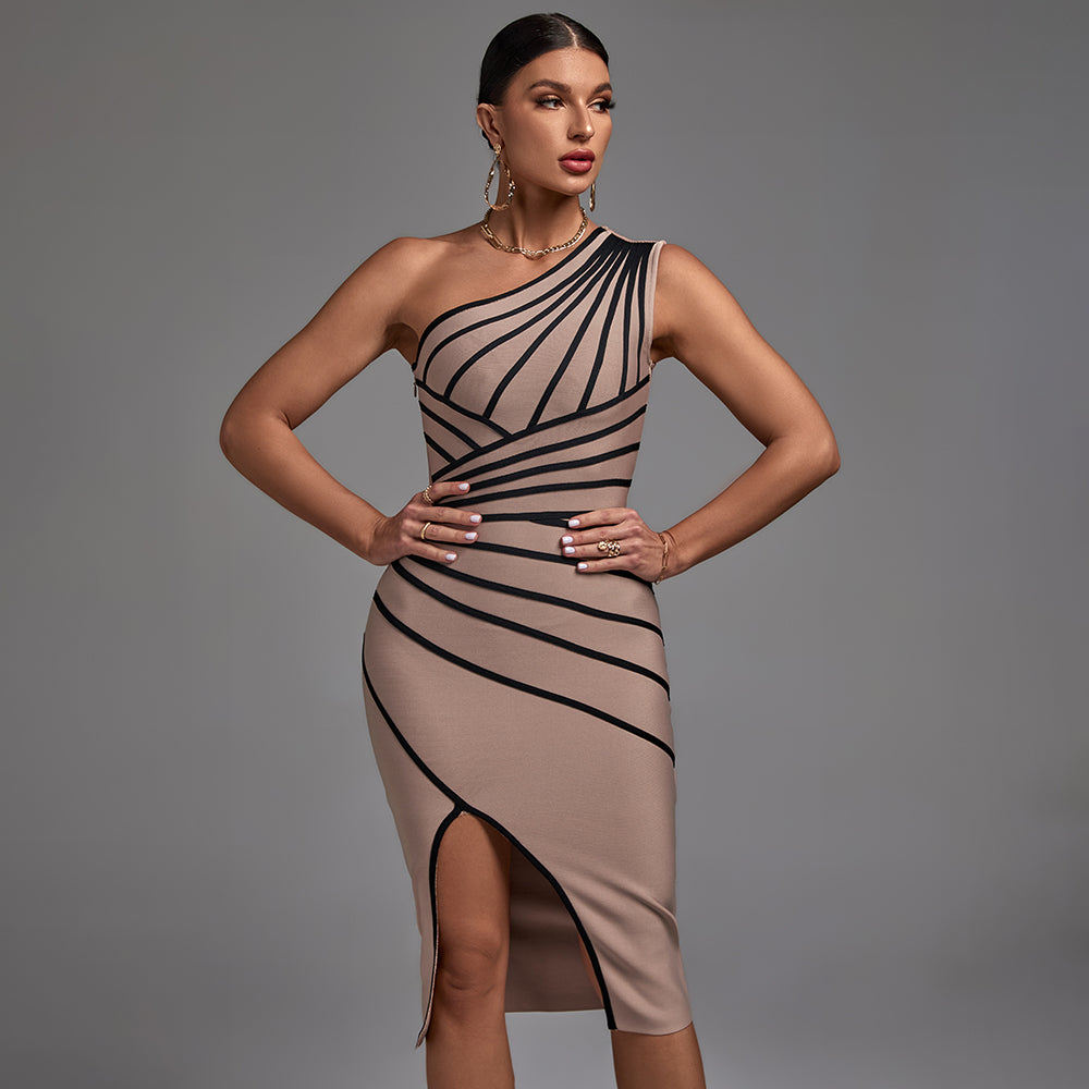 Sleeveless Striped Asymmetrical Midi Bandage Dress PP21711