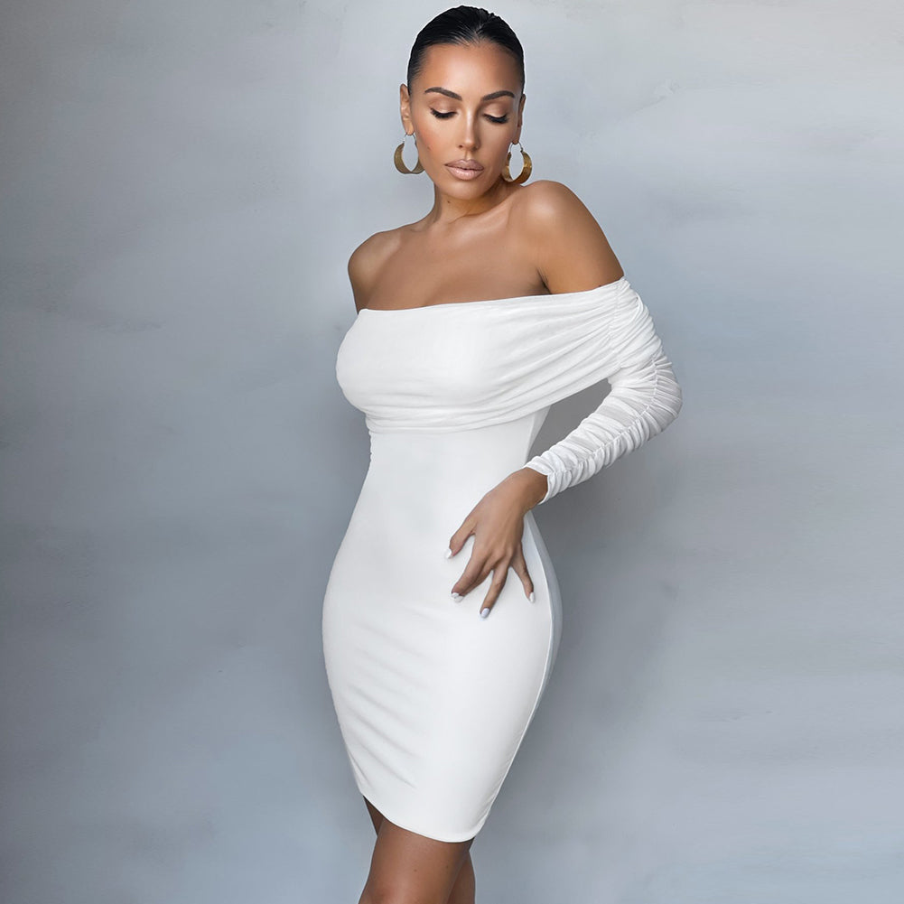 Off Shoulder Long Sleeve Frill Mini Bandage Dress PP21827