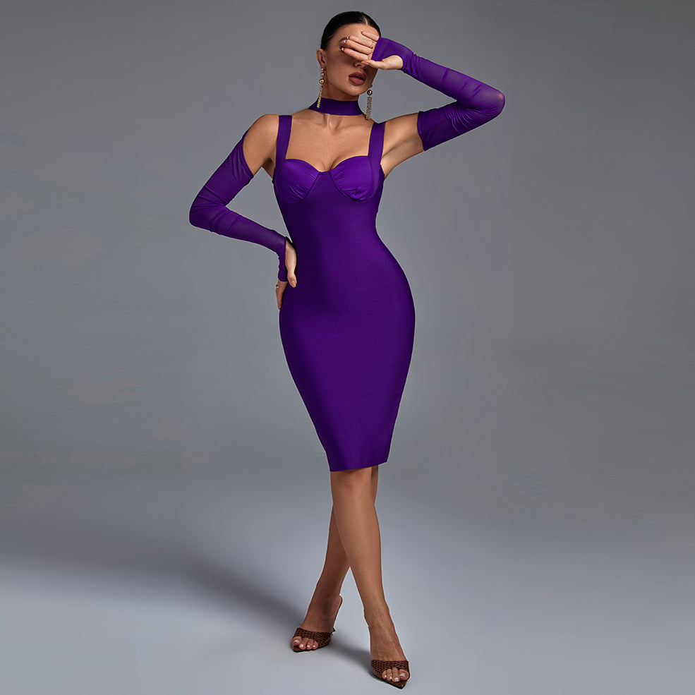 Long Sleeve Cut Out Midi Bandage Dress PP211029