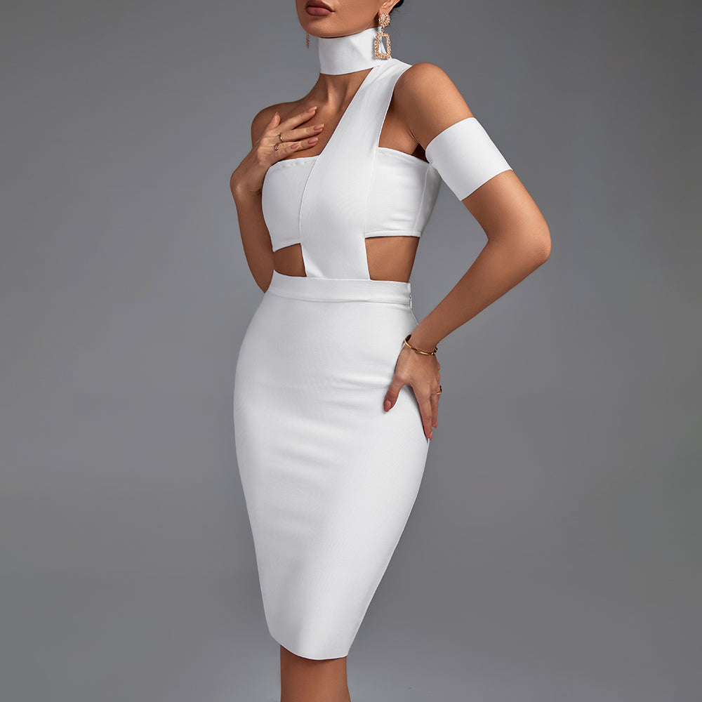 Halter Sleeveless Cut out Midi Bandage Dress SP015