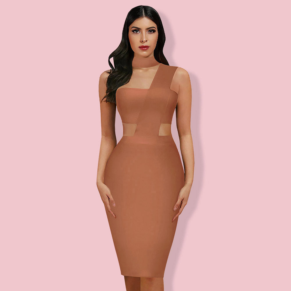 Halter Sleeveless Cut out Midi Bandage Dress SP015