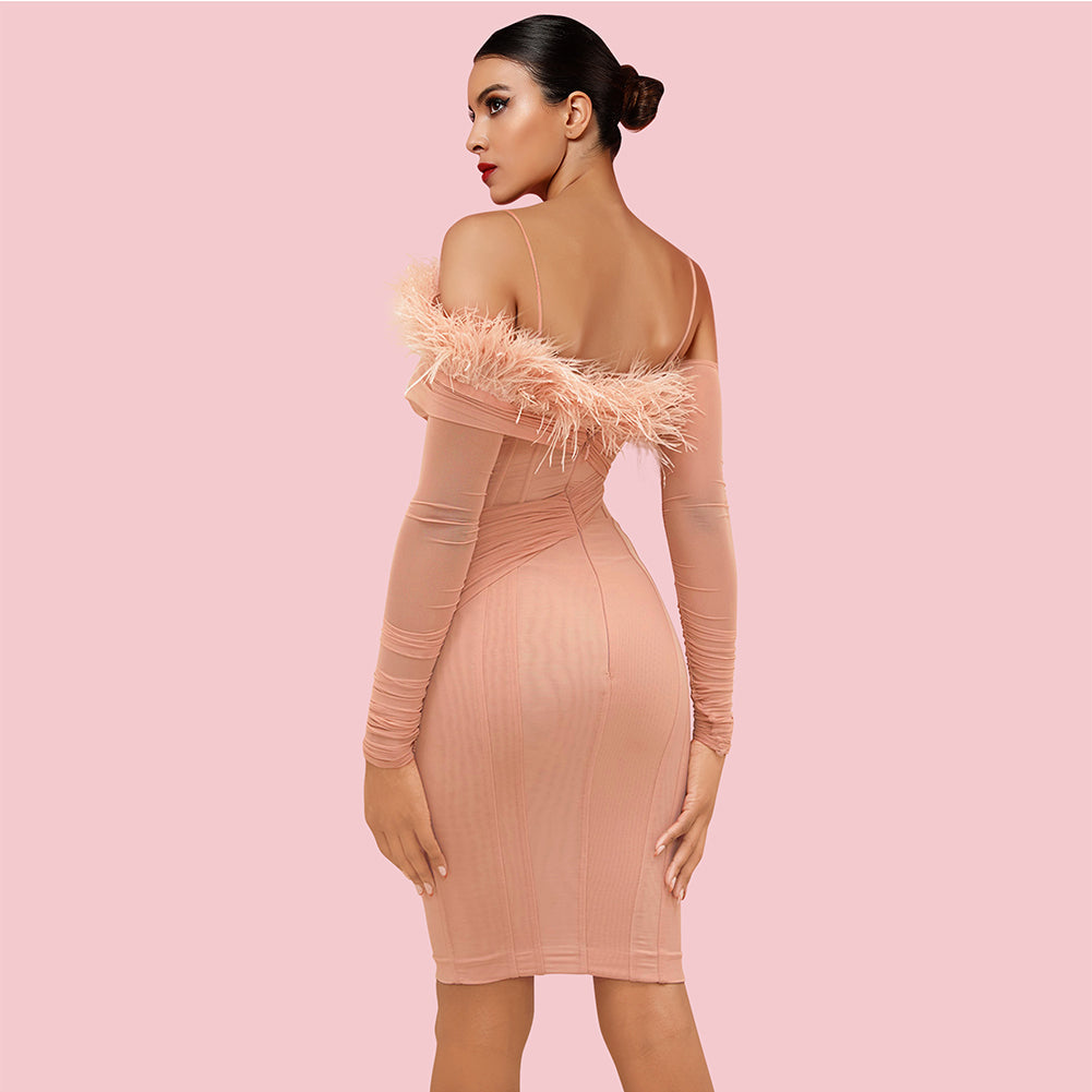 Strappy Long Sleeve Striped Midi Bandage Dress HL9020