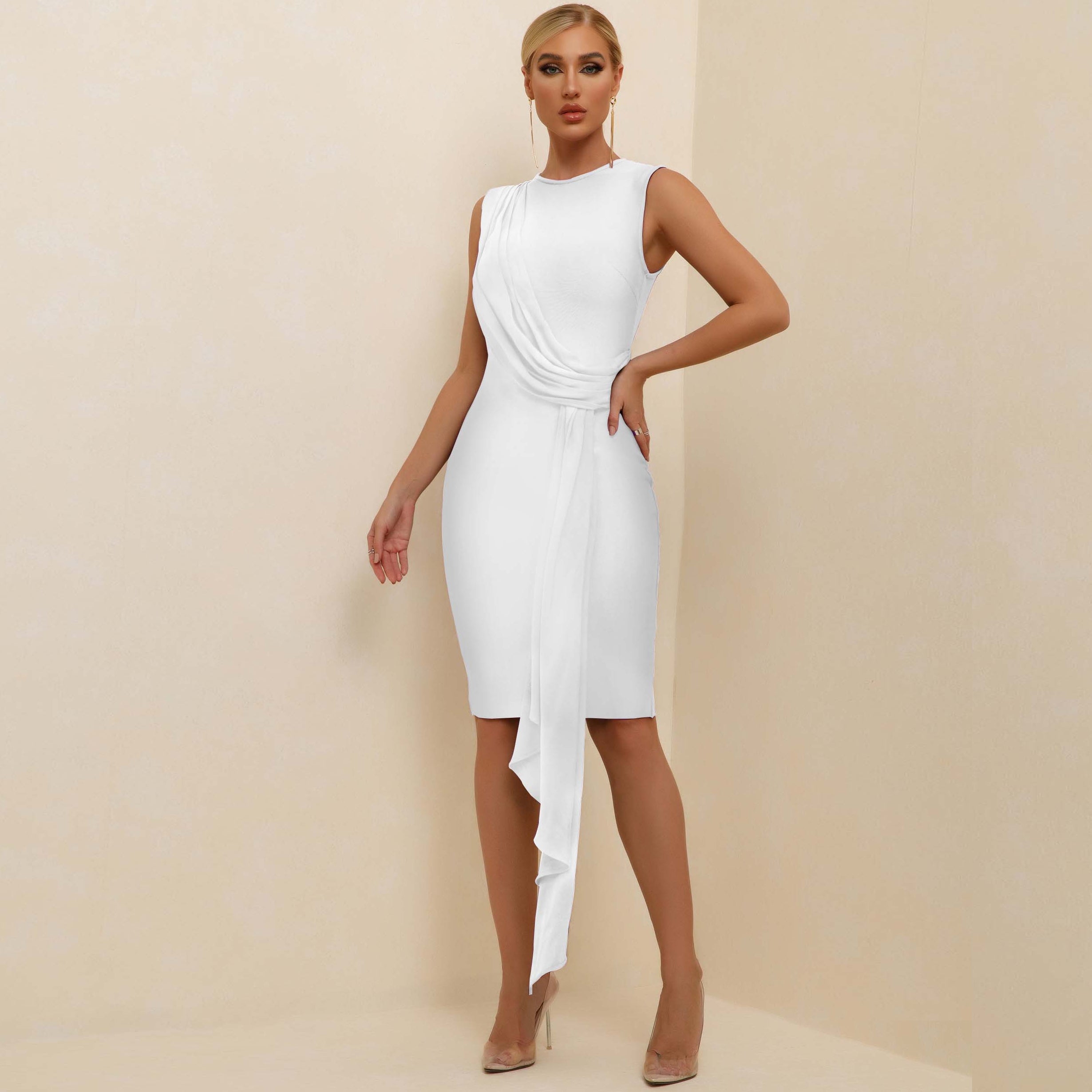 Round Neck Frill Midi Bandage Dress PP21112