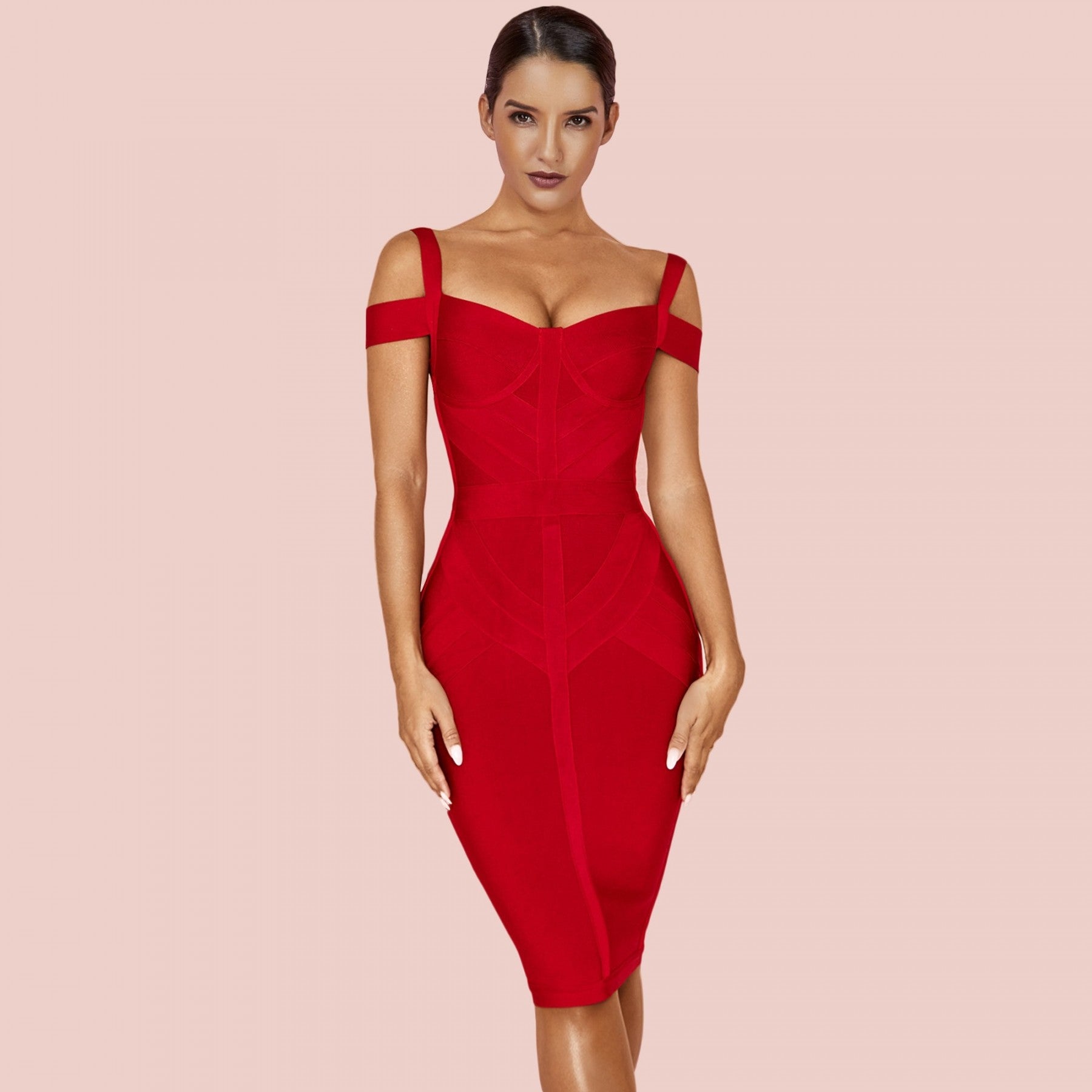 Strappy Short Sleeve Striped Over Knee Bandage Dress PF19168