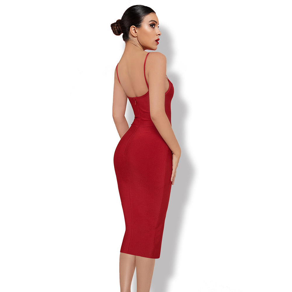 Strappy Sleeveless Plain Midi Bandage Dress PK092003