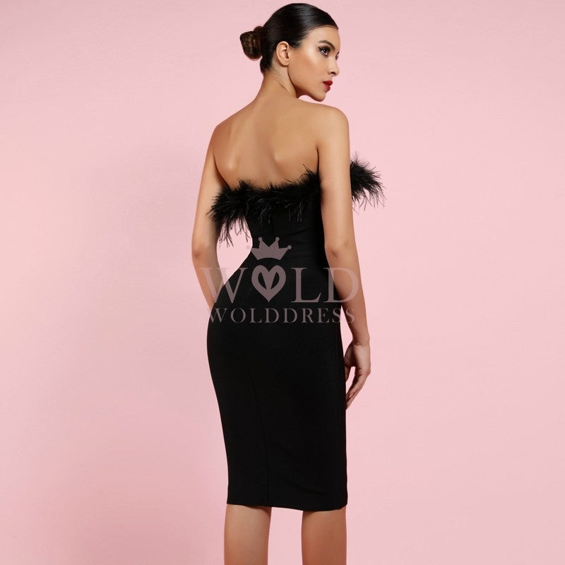 Strapless Sleeveless Plume Mini Bandage Dress PF1108