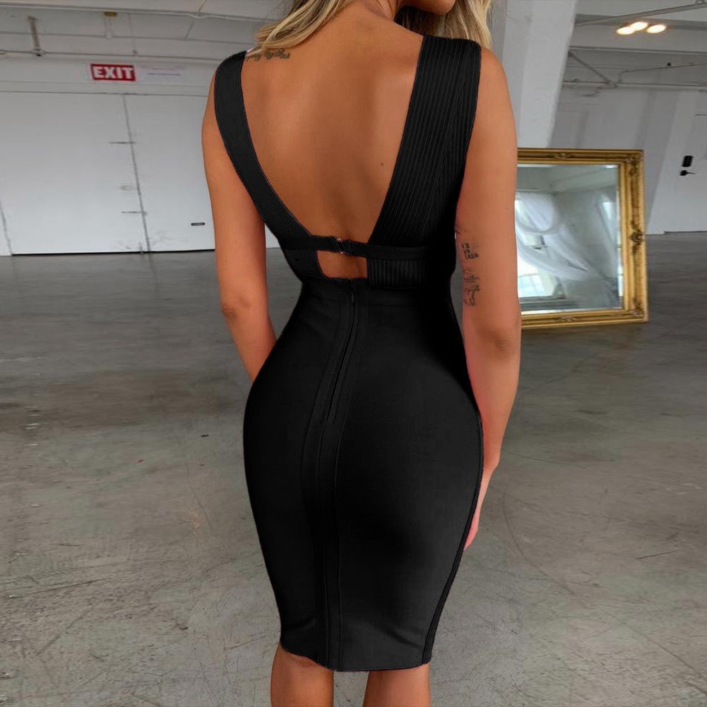 V Neck Sleeveless Fashion Bandage Dress PF19056