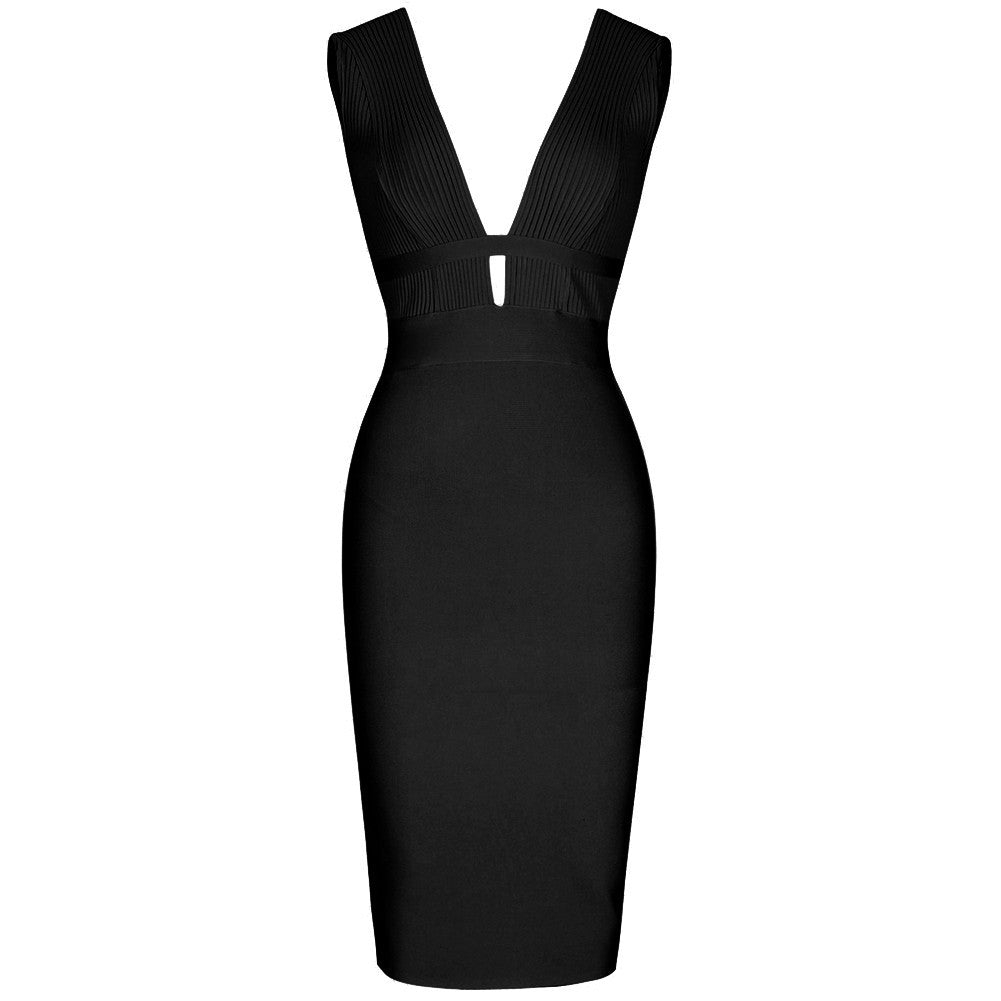 V Neck Sleeveless Fashion Bandage Dress PF19056