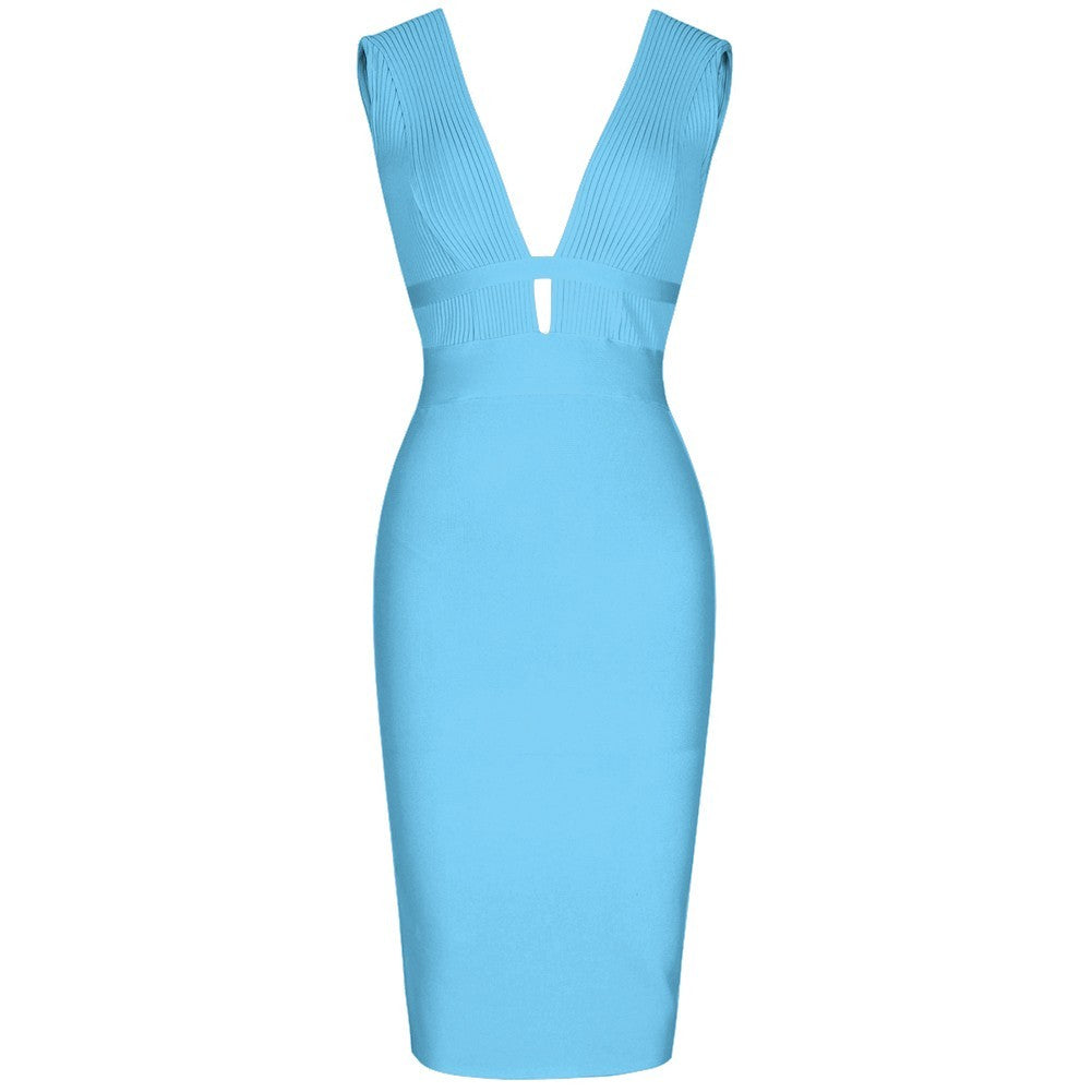 V Neck Sleeveless Fashion Bandage Dress PF19056