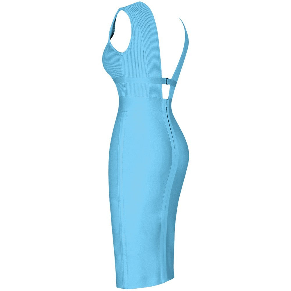 V Neck Sleeveless Fashion Bandage Dress PF19056