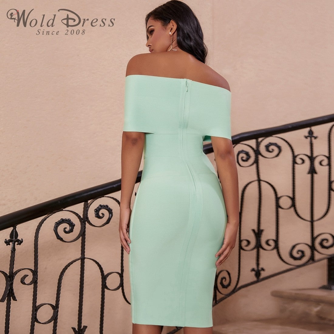 Off Shoulder Short Sleeve Elegant Bandage Dress PF19122