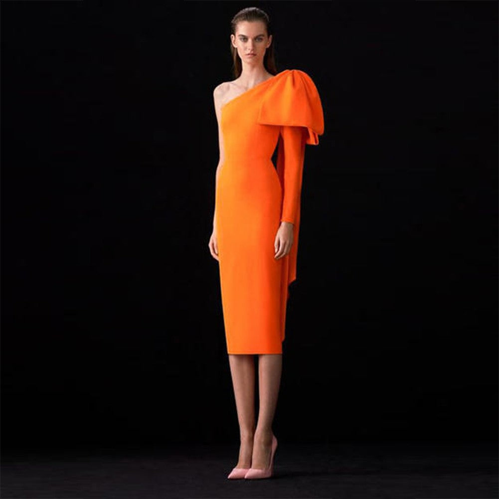 Bowknot Asymmetrical One Sleeve Bandage Dress PP19348