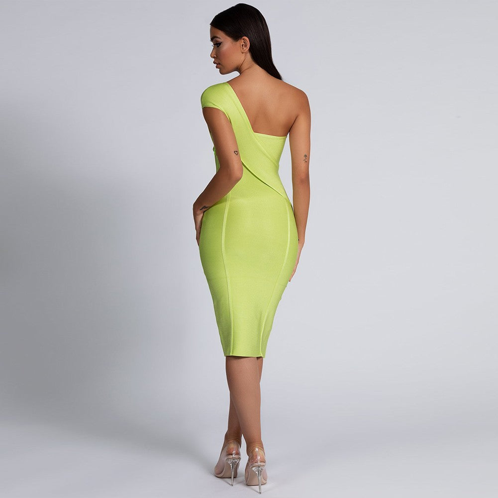 One Shoulder Asymmetrical Over Knee Bandage Dress PP40199