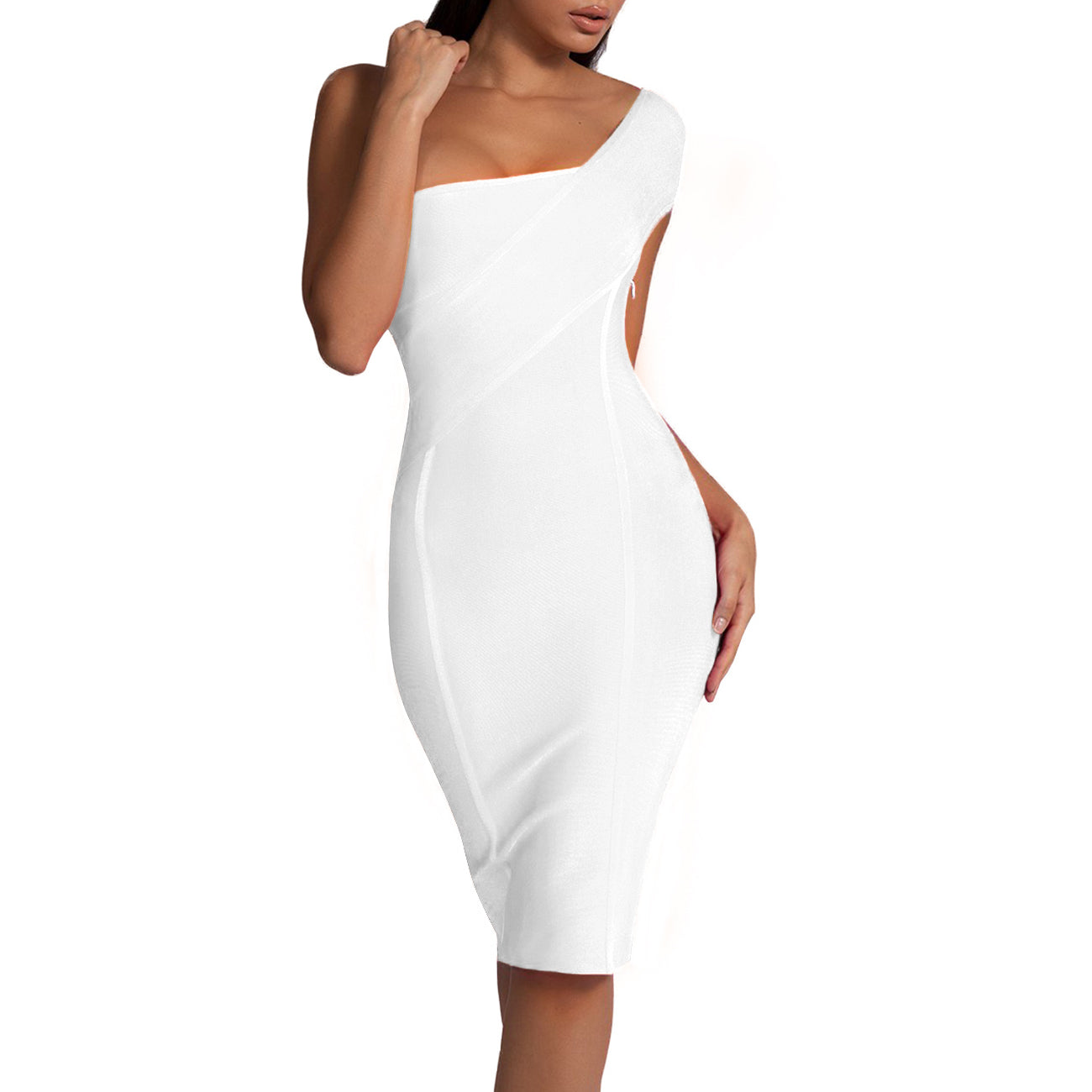 One Shoulder Asymmetrical Over Knee Bandage Dress PP40199